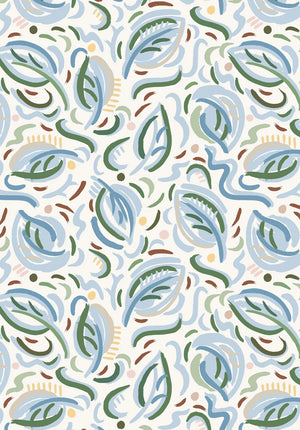 Igor linen by Claire de Quénetain in blue, full repeat of leafy sprigs