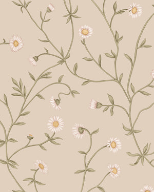 Daisy Chain wallpaper by Studio Le Cocq in cream, pattern sample of trailing daisy chains