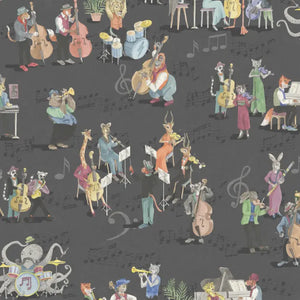Instrumental wallpaper by Brand McKenzie in charcoal, close-up of musicians and instruments