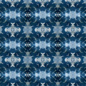 Indigo Itajime velvet by Tatie Lou in blue, flat sample of itajime shibori folds