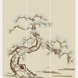 Japanese Tree wallpaper by Dami and Em Design in beige, full repeat of a Japanese pine tree