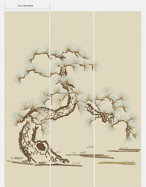 Japanese Tree wallpaper by Dami and Em Design in beige, full repeat of a Japanese pine tree