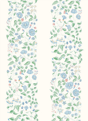 Jeanne wallpaper by Claire de Quénetain in white, full repeat of a hand-painted floral design