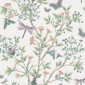 Jewel a Flutter wallpaper by Brand McKenzie in white, detail of birds and blossoms