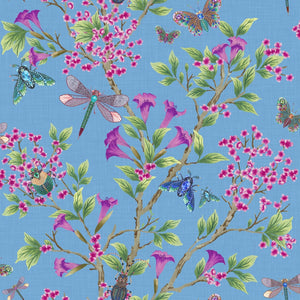 Jewel a Flutter wallpaper by Brand McKenzie in blue, pattern detail of birds and blossoms