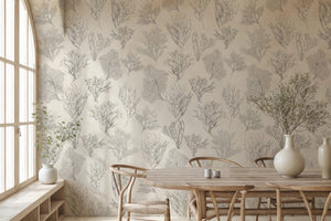 Kelp Forest wallpaper by XV Interiors in cream, kelp and seaweed in a dining area