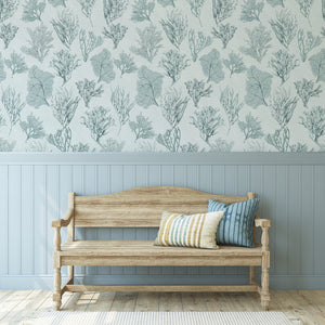 Kelp Forest wallpaper by XV Interiors in grey, kelp and seaweed in a living room