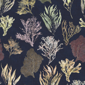 Kelp Forest wallpaper by XV Interiors in navy, full repeat of kelp and seaweed
