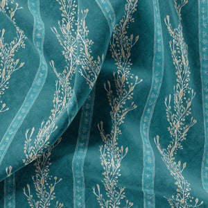 Gatty's Kelp Forest velvet by Annika Reed in teal, draped, showing kelp fronds