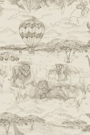 Lyons Den Wallpaper in Parchment by Victoria Sanders, lions detail