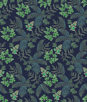 Lace Ferns wallpaper by Parker and Jules in navy, full repeat of lacy ferns