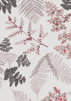 Lace Ferns wallpaper by Parker and Jules in pink, pattern sample of lacy ferns