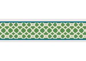 Trellis border wallpaper by Parker and Jules in green, pattern sample of a trellis border