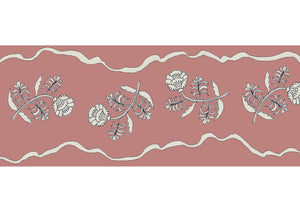 Jaipur border wallpaper by Parker and Jules in pink, flat sample of a trailing flower border