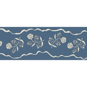 Jaipur border wallpaper by Parker and Jules in blue, flat sample of a trailing flower border