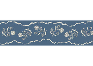 Jaipur border wallpaper by Parker and Jules in blue, flat sample of a trailing flower border