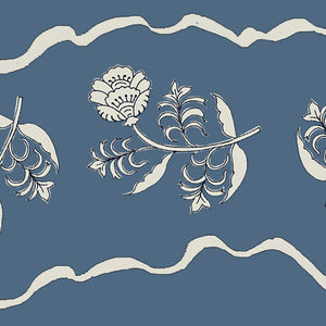 Jaipur border wallpaper by Parker and Jules in blue, full repeat of a trailing flower border