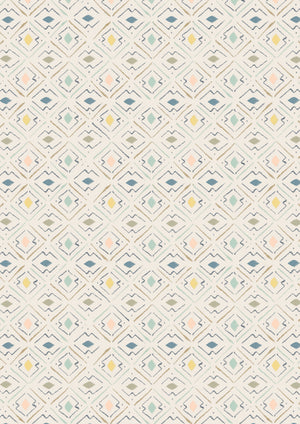 Lulu wallpaper by Parker and Jules in green and pink, full repeat of a small geometric print