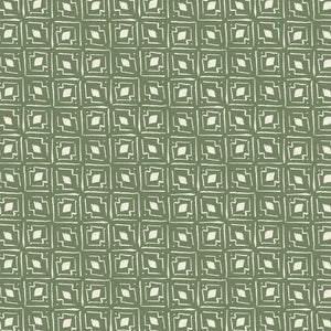 Lulu linen by Parker and Jules in dark green, full repeat of a geometric square print