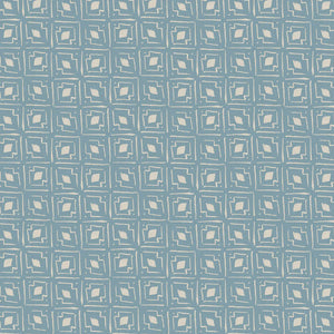 Lulu linen by Parker and Jules in blue, flat sample of a geometric square print
