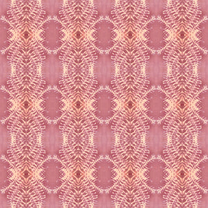 Lumiere wallpaper by Tatie Lou in pink, roll showing an Art Deco medallion