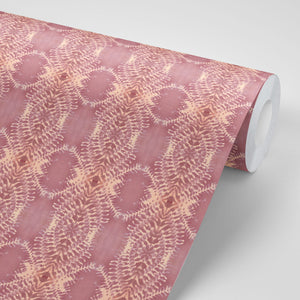 Lumiere wallpaper by Tatie Lou in pink, full repeat of an Art Deco medallion