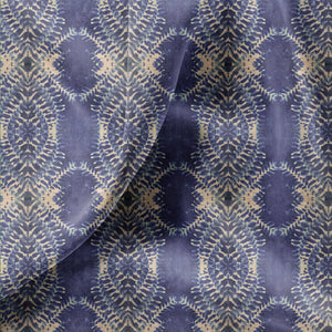 Lumiere velvet by Tatie Lou in lilac, draped, showing an Art Deco medallion