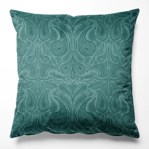 Margaux velvet by Tatie Lou in teal, marbled swirls made into a cushion