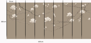 Magnolia in Blossom wallpaper by Dami and Em Design in beige, flat sample of magnolia branches