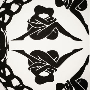 Maitrise wallpaper by The Monkey Puzzle Tree in black and white, close-up of bold graphic motifs