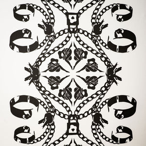 Maitrise wallpaper by The Monkey Puzzle Tree in black and white, full repeat of bold graphic motifs