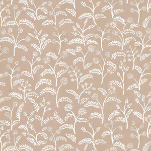 Margaux linen by Claire de Quénetain in beige and pink, full repeat of delicate sprigs