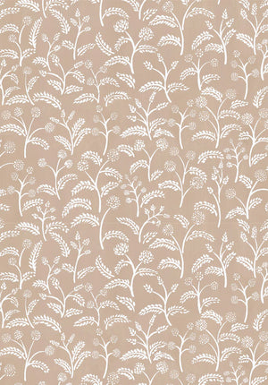 Margaux linen by Claire de Quénetain in beige and pink, full repeat of delicate sprigs