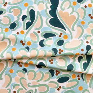 Marie linen by Claire de Quénetain in green, full repeat of a hand-painted floral design