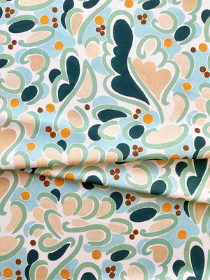 Marie linen by Claire de Quénetain in green, full repeat of a hand-painted floral design