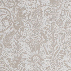 Squirrel and Sunflower wallpaper by St. Jude's in pink, flat sample of squirrels and sunflowers