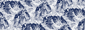 Mermaids wallpaper by Dupenny in navy, full repeat of mermaids and waves