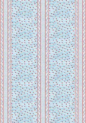 Mia wallpaper by Claire de Quénetain in red, flat sample of fine stripes