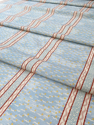 Mia linen by Claire de Quénetain in pink, draped, showing fine stripes