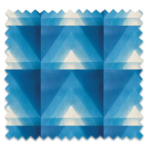 Motif velvet by Tatie Lou in blue, flat sample of geometric pyramids