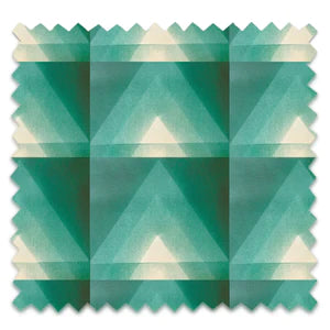 Motif velvet by Tatie Lou in green, full repeat of geometric pyramids