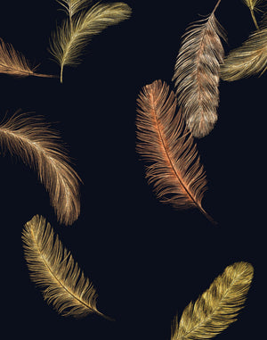 Newtown Creek wallpaper by XV Interiors in navy, flat sample of drifting feathers