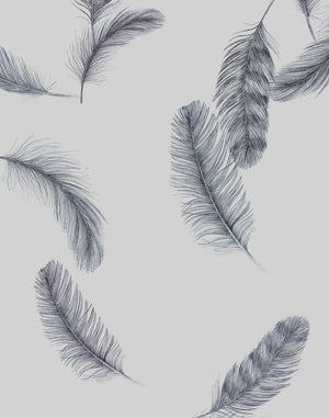 Newtown Creek wallpaper by XV Interiors in grey, full repeat of drifting feathers