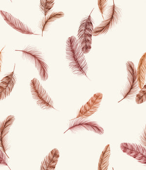 Newtown Creek wallpaper by XV Interiors in cream and rust, pattern sample of drifting feathers
