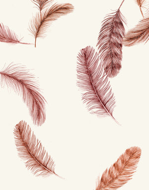 Newtown Creek wallpaper by XV Interiors in cream and rust, flat sample of drifting feathers