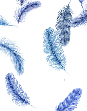 Newtown Creek wallpaper by XV Interiors in blue, full repeat of drifting feathers
