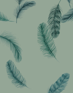Newtown Creek wallpaper by XV Interiors in sage green, full repeat of drifting feathers