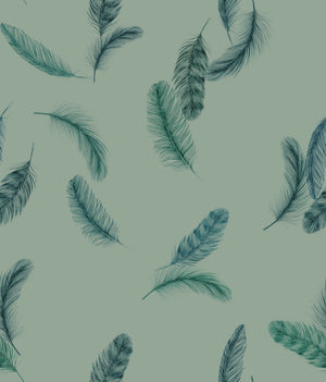 Newtown Creek wallpaper by XV Interiors in sage green, pattern sample of drifting feathers