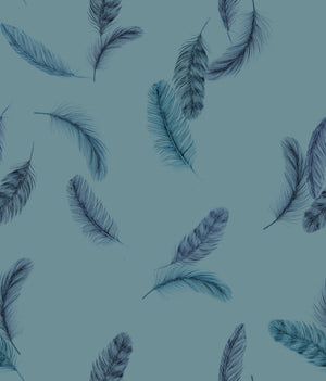 Newtown Creek wallpaper by XV Interiors in blue, flat sample of drifting feathers (alternate view)