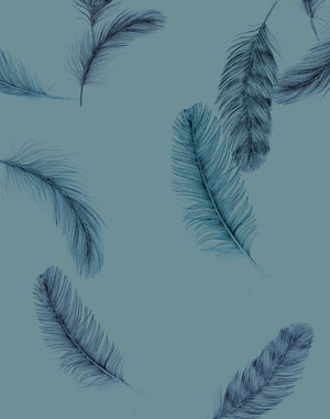 Newtown Creek wallpaper by XV Interiors in blue, flat sample of drifting feathers